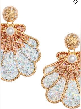 Glittery Shell Earrings with Pearl Accent